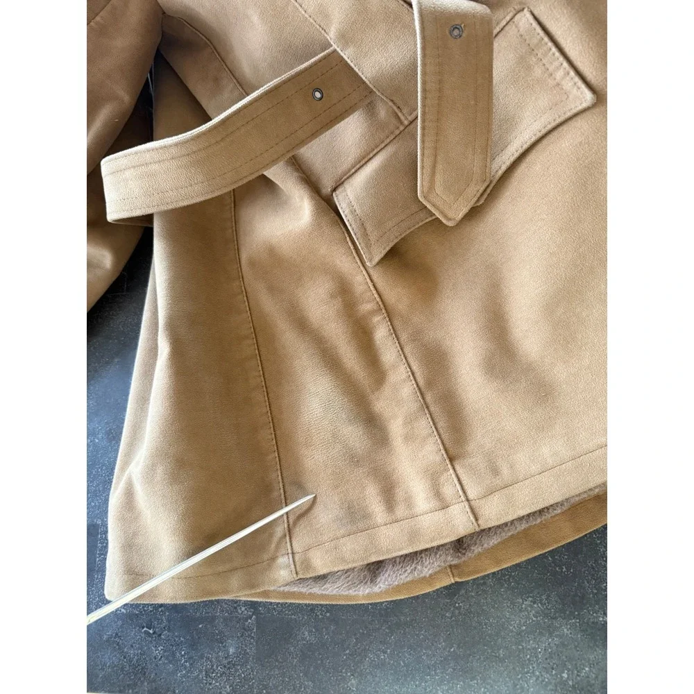 Europe Craft Import Mens SalikSuede Sherpa Lined Belted Pea Coat Size 42 Belgium